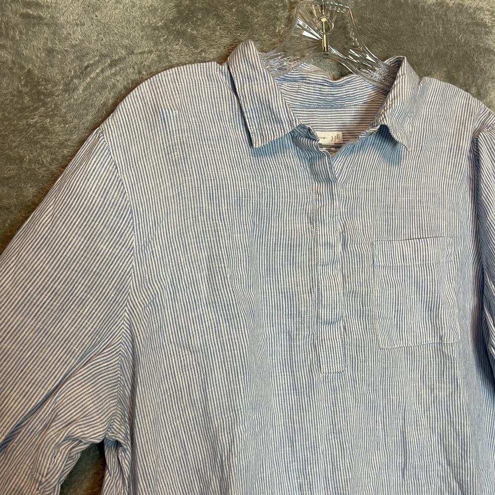 J.Jill Women Love Linen Pinstripe Tunic Top L Petite Coastal Lagenlook Breezy